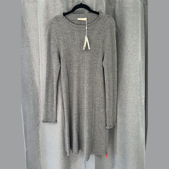 NEW Tory Burch Size XL Pointelle Knit Wool Blend Sweater Dress, Medium Gray - Picture 3 of 7